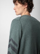 Pullover Kennedy 100% Kaschmir - Grauer Pullover aus 100% Kaschmir mit Rundhalsausschnitt und Pfeilen auf dem linken Ärmel.