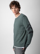 Pullover Kennedy 100% Kaschmir - Grauer Pullover aus 100% Kaschmir mit Rundhalsausschnitt und Pfeilen auf dem linken Ärmel.