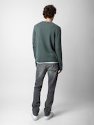 Pullover Kennedy 100% Kaschmir - Grauer Pullover aus 100% Kaschmir mit Rundhalsausschnitt und Pfeilen auf dem linken Ärmel.