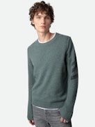Pullover Kennedy 100% Kaschmir - Grauer Pullover aus 100% Kaschmir mit Rundhalsausschnitt und Pfeilen auf dem linken Ärmel.