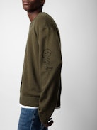 Marko Jumper - Khaki wool and cashmere long-sleeved jumper with graffiti motifs and slogans.