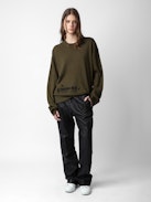 Marko Jumper - Khaki wool and cashmere long-sleeved jumper with graffiti motifs and slogans.