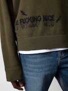 Marko Jumper - Khaki wool and cashmere long-sleeved jumper with graffiti motifs and slogans.