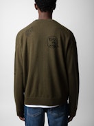 Marko Jumper - Khaki wool and cashmere long-sleeved jumper with graffiti motifs and slogans.