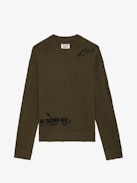 Marko Jumper - Khaki wool and cashmere long-sleeved jumper with graffiti motifs and slogans.