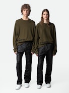 Marko Jumper - Khaki wool and cashmere long-sleeved jumper with graffiti motifs and slogans.