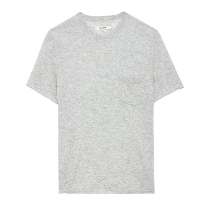 Zadig & Voltaire Jimmy Cashmere Pocket Tee In Gris Chine