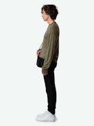 Marko Jumper 100% Merino Wool - Long-sleeved loose-fitting khaki 100% merino wool jumper with ‘We Should Kiss’ embroidery on the collar.