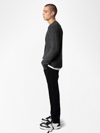 Maglia Jordan 100% Lana Merino - Maglione in 100% lana merino grigia scura, maniche lunghe e motivo Skull.