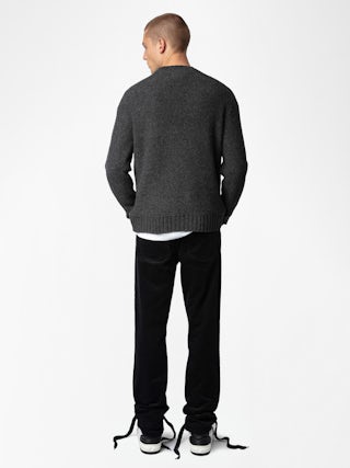 Maglia Jordan 100% Lana Merino - Maglione in 100% lana merino grigia scura, maniche lunghe e motivo Skull.