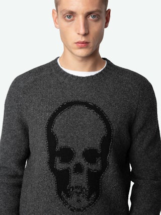 Jordan Jumper 100% Merino Wool - Grey 100% merino wool jumper with long sleeves and Skull design.