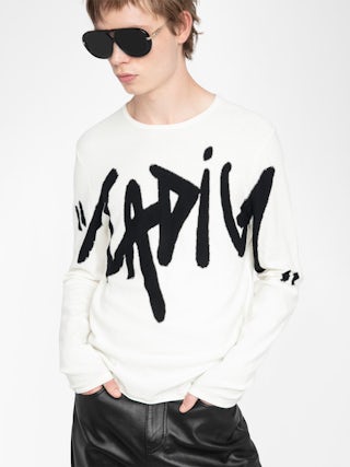 Teiss Cashmere Sweater - Men’s navy blue feather cashmere sweater.