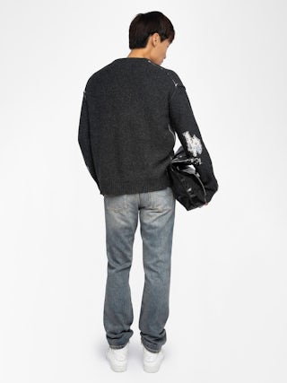 Sweater Marko 100% Merino Wool - Round neck sweater with reverse scorpion intarsia.