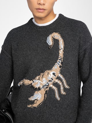 Sweater Marko 100% Merino Wool - Round neck sweater with reverse scorpion intarsia.