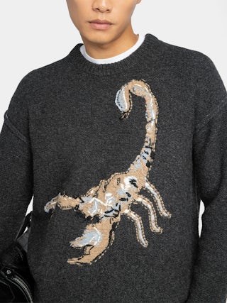 Jumper Marko 100% Merino Wool - Round neck jumper with reverse scorpion intarsia.