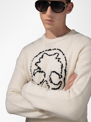 Marko Wool Sweater - Sweater with round neck and skull embroidery.