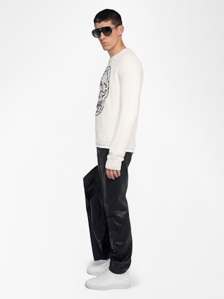 Marko Wool Sweater - Sweater with round neck and skull embroidery.