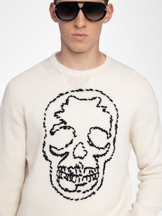 Marko Wool Sweater - Sweater with round neck and skull embroidery.