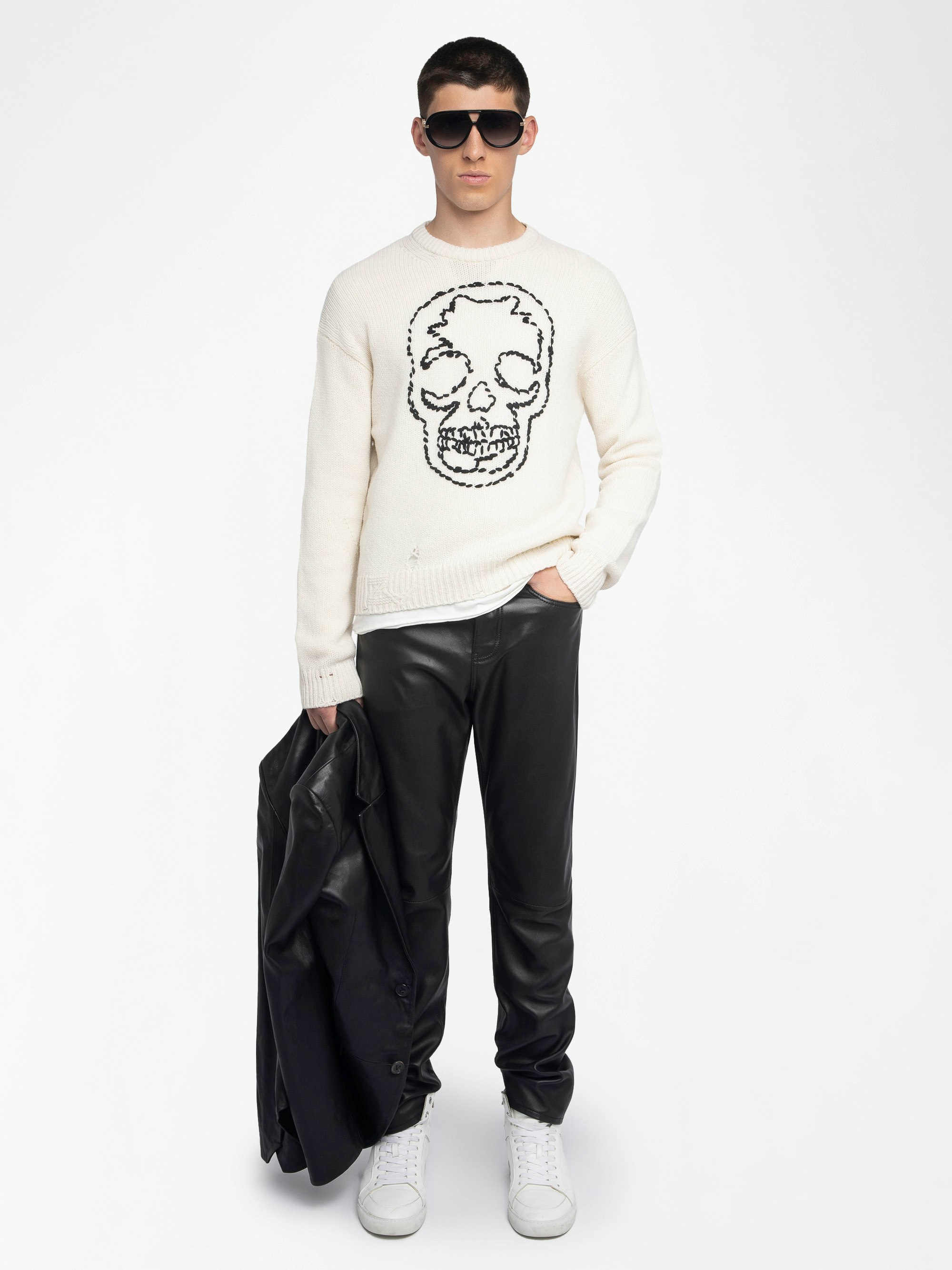 Marko Jumper 100% Merino Wool - Jumper with round neck and skull embroidery.