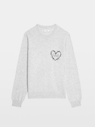 Kennedy Sweater - Sweater with round neck and heart embroidery on the front.