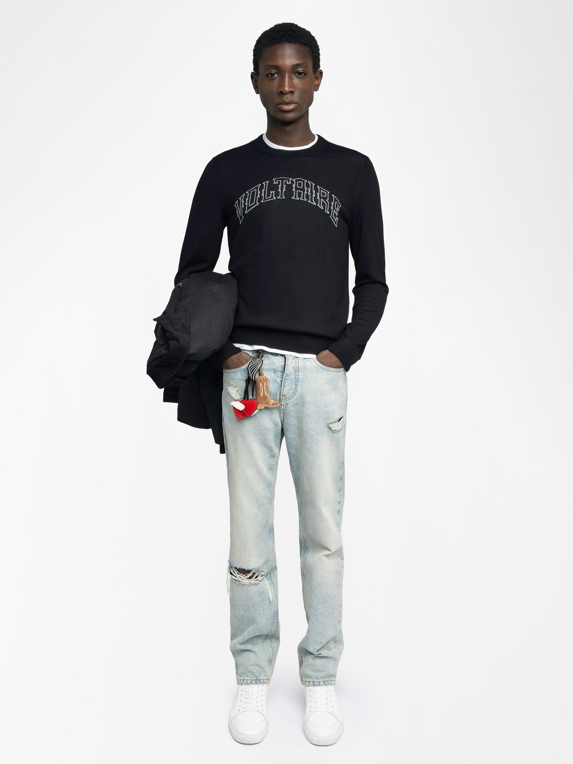 Pull Kennedy 100% Laine Mérinos - Pull col rond avec écriture Voltaire à l'avant.