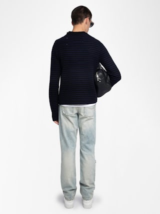 Spike Sweater - Striped sweater with round neck and buttons.