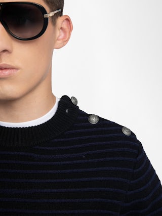 Spike Sweater - Striped sweater with round neck and buttons.