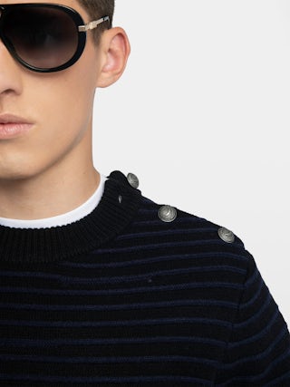Spike Sweater - Striped sweater with round neck and buttons.