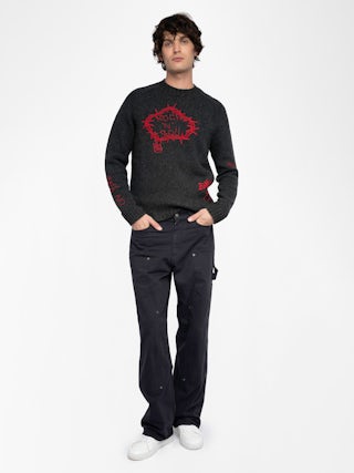 Jordan Merino Wool Sweater - Round neck sweater with hand-made embroidery.
