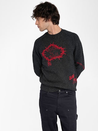 Jordan Merino Wool Sweater - Round neck sweater with hand-made embroidery.