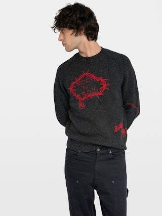 Pull Jordan 100% Laine Mérinos - Pull col rond avec broderie fait main.