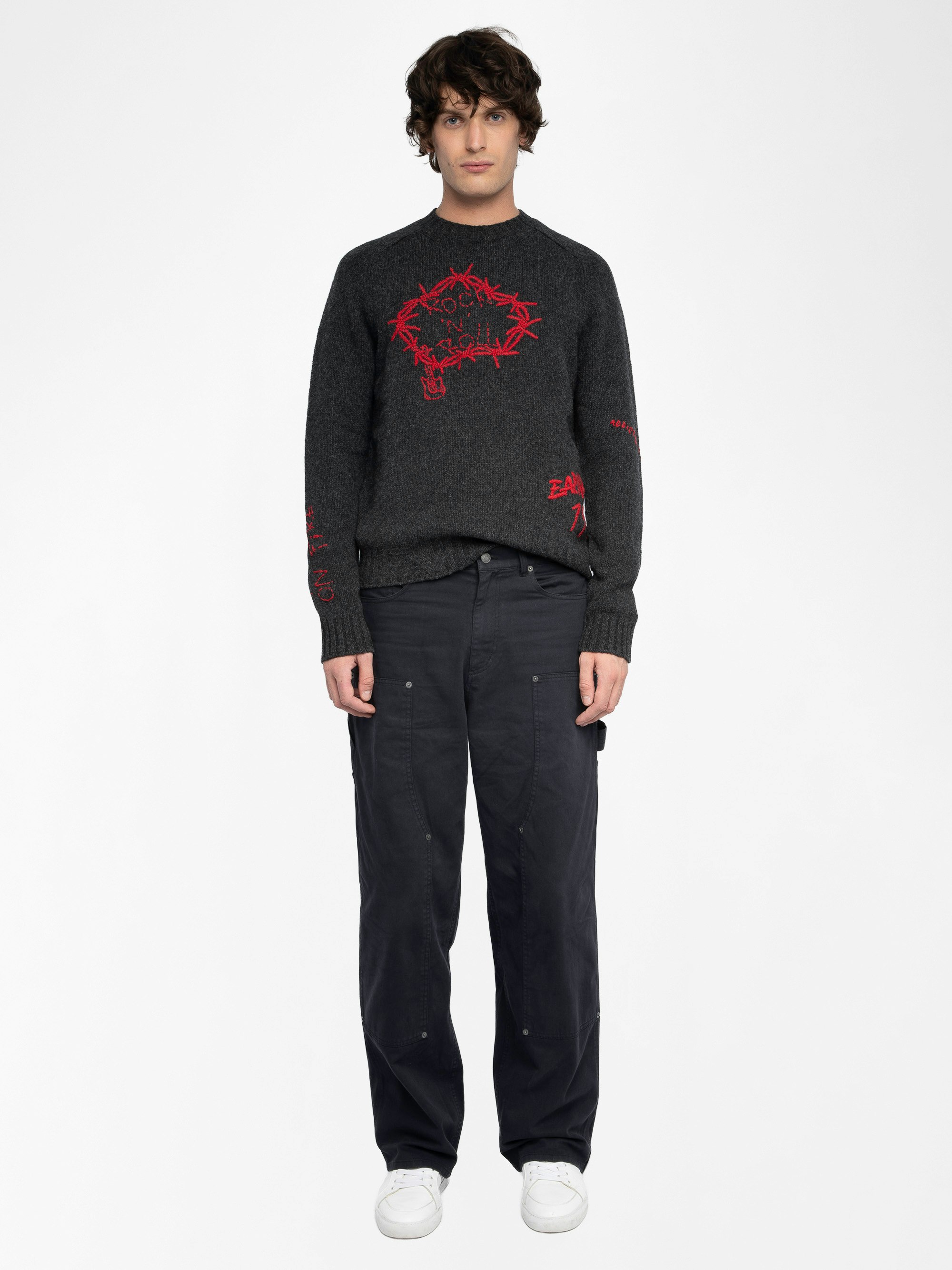 Jordan Merino Wool Sweater - Round neck sweater with hand-made embroidery.