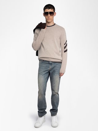 Kennedy Cashmere Sweater - Round neck sweater with arrow on the arm.