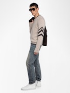 Kennedy Jumper 100% Cashmere - Round neck jumper with arrow on the arm.