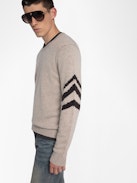 Kennedy Jumper 100% Cashmere - Round neck jumper with arrow on the arm.