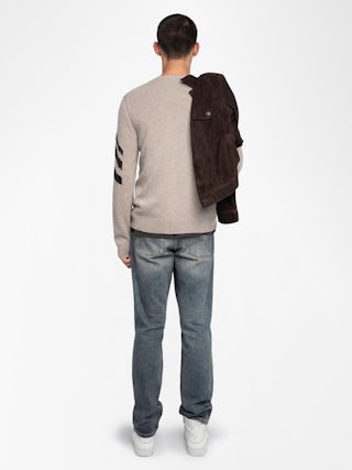 Kennedy Cashmere Sweater - Round neck sweater with arrow on the arm.