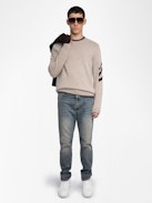 Kennedy Jumper 100% Cashmere - Round neck jumper with arrow on the arm.