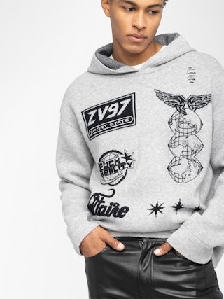 Pull Malay - Pull à capuche avec jacquard sur l'avant.