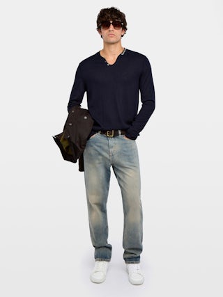 Pull Monastir 100% Cachemire - Pull à col tunisien avec broderie Revoltaire.