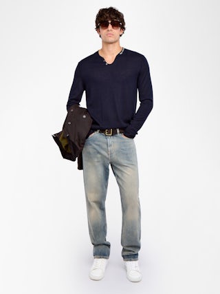 Pull Monastir 100% Cachemire - Pull à col tunisien avec broderie Revoltaire.