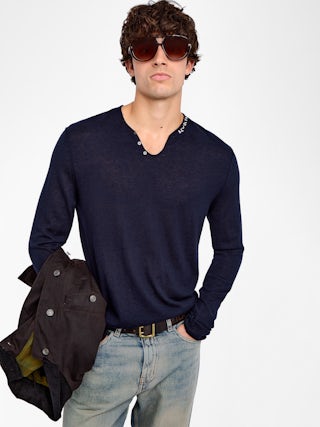 Pull Monastir 100% Cachemire - Pull à col tunisien avec broderie Revoltaire.