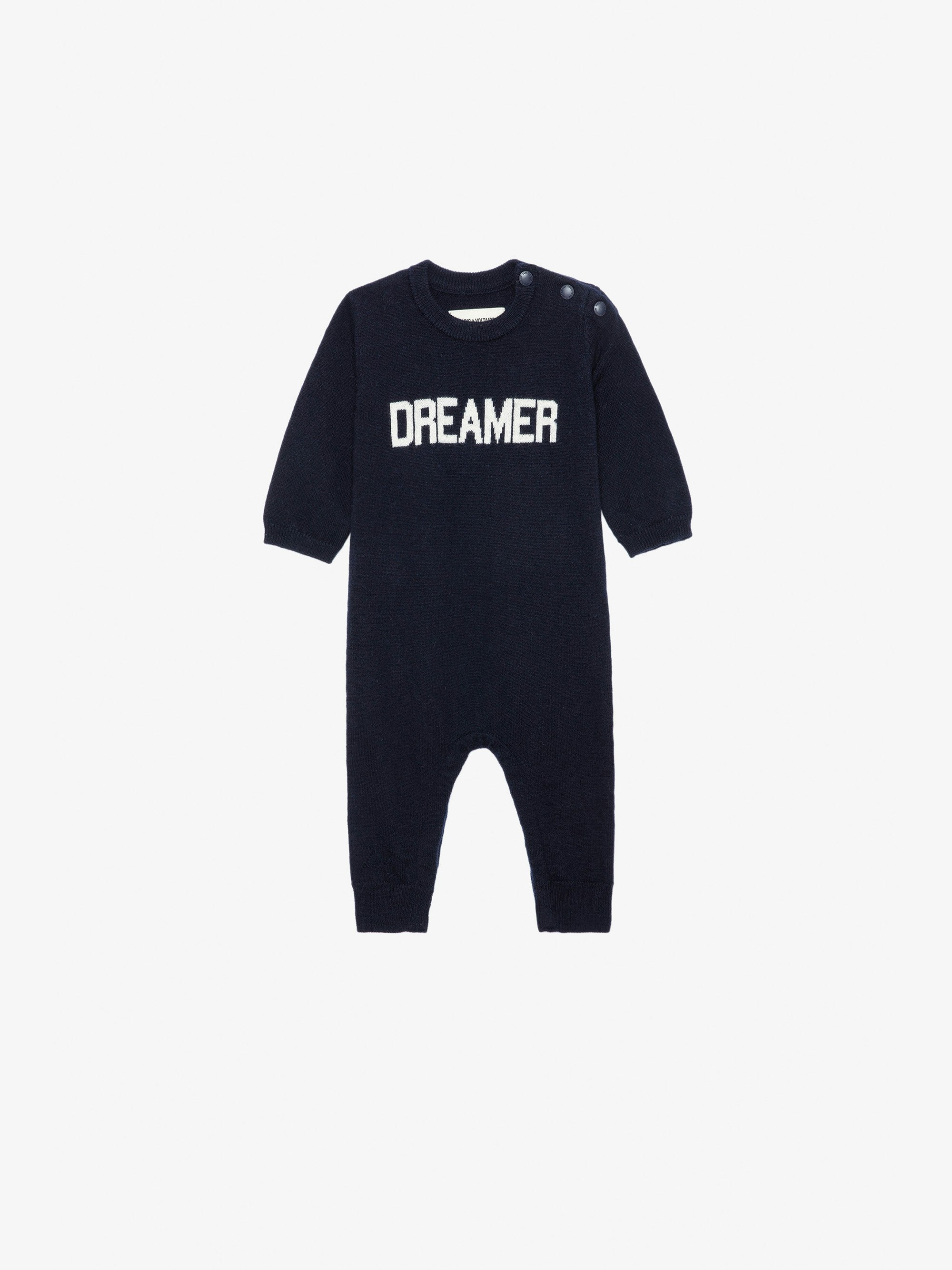 Tuta intera Didou Neonato - Tuta intera lavorata a maglia blu navy con scritta "Dreamer" da neonato.