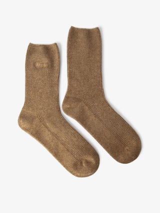 Nacky 100% Cashmere Socks - Mid-rise socks in 100% brown cashmere with a pouch.