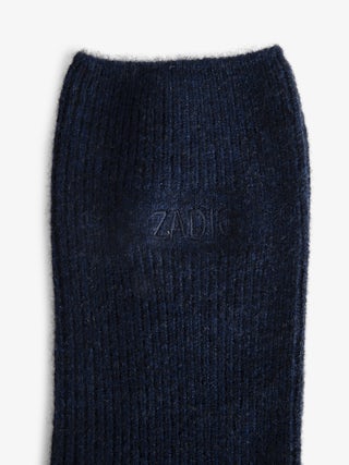Nacky 100% Cashmere Socks - Mid-length socks in 100% navy blue cashmere, with a pouch.