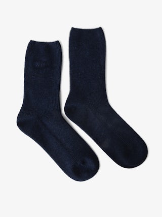 Nacky 100% Cashmere Socks - Mid-length socks in 100% navy blue cashmere, with a pouch.