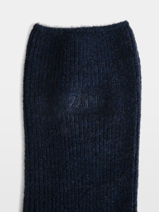 Nacky 100% Cashmere Socks - Mid-length socks in 100% navy blue cashmere, with a pouch.