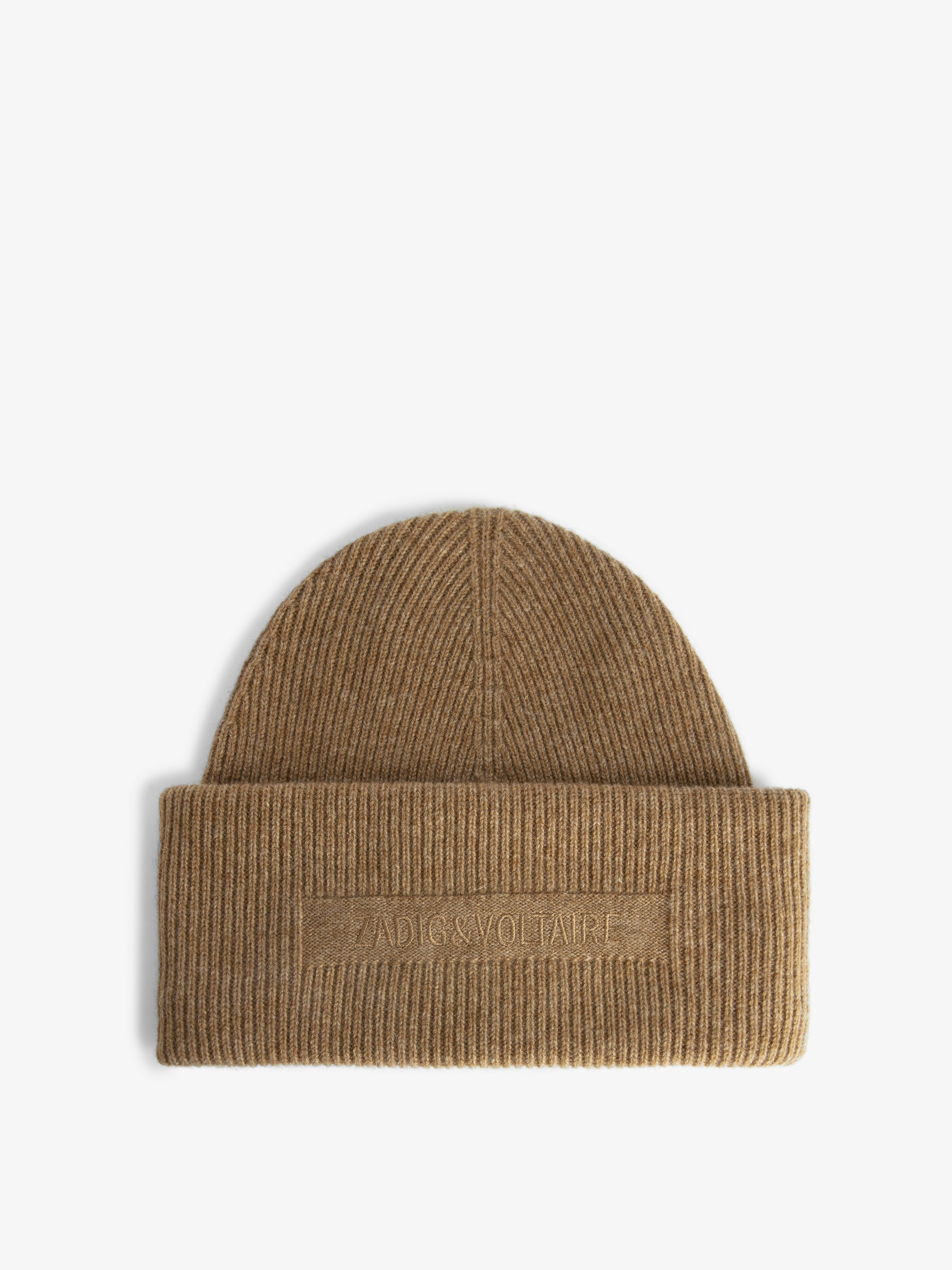 Ben Beanie 100% Cashmere - 100% brown cashmere beanie adorned with a signature.