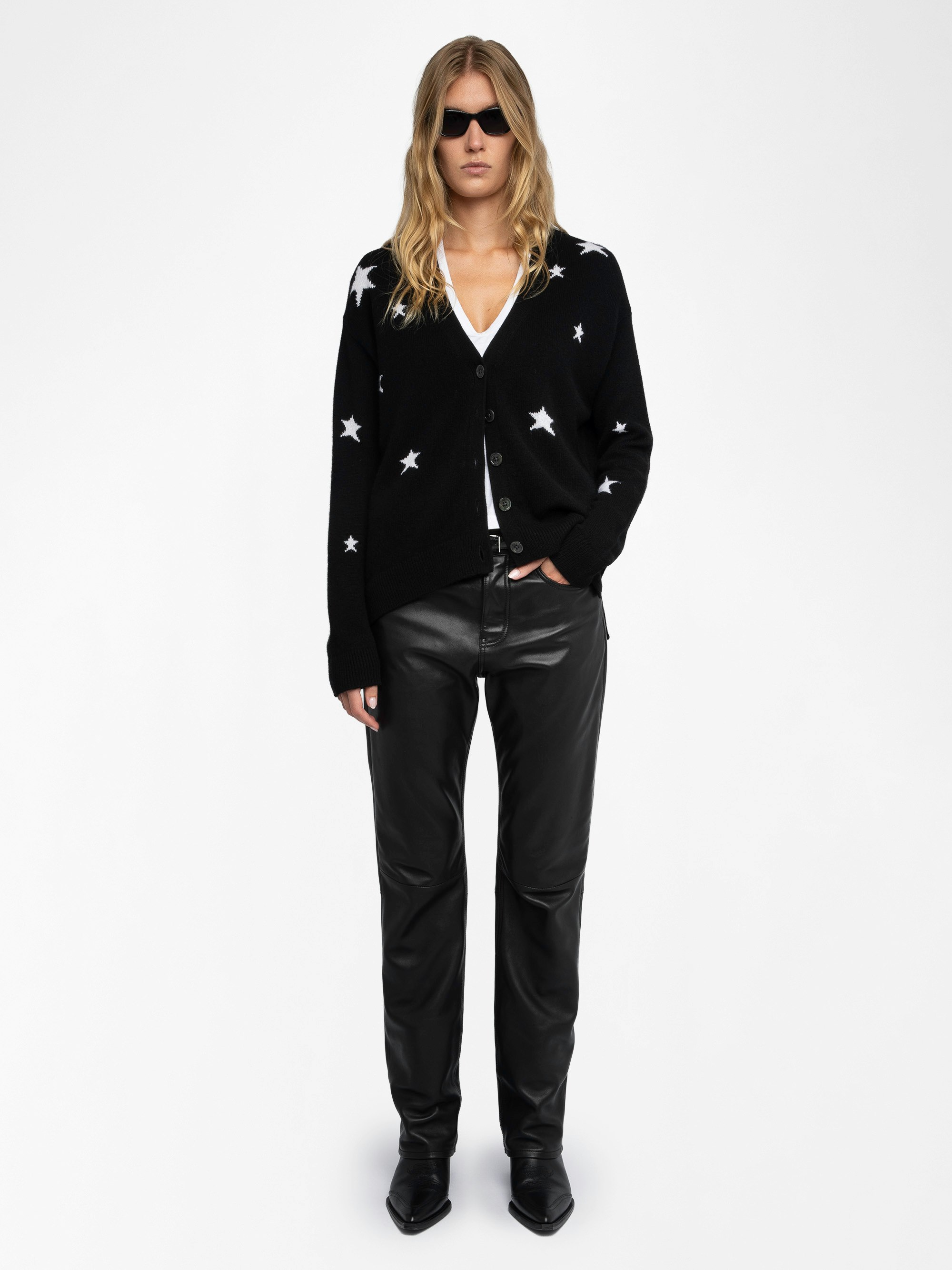 Mirka Cardigan 100% Cashmere - 100% cashmere cardigan adorned with star-shaped jewel buttons.