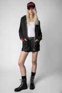 Gilet Cassyn - Gilet anthracite muni d'une capuche et orné de liserés contrastés femme