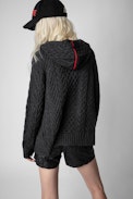 Gilet Cassyn - Gilet anthracite muni d'une capuche et orné de liserés contrastés femme